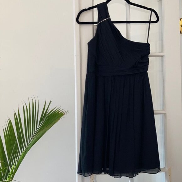 J. Crew Kylie Black 100% Silk Chiffon One Shoulder Mini Dress Size 6 - Picture 9 of 11